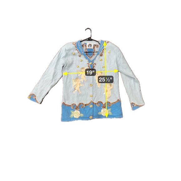 Vintage Storybook Knits Angels Cardigan Sweater Blue Size Medium Heaven Cozy - Picture 8 of 10
